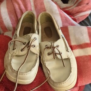Beige Boat Shoes with Brown Laces